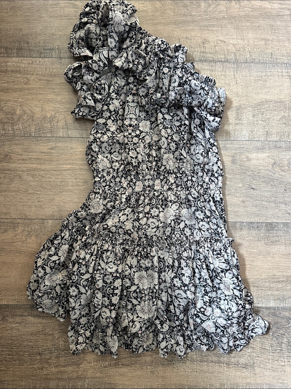 Misa Los Angeles Black and White Floral Ruffled Mini Dress - Picture 4 of 6